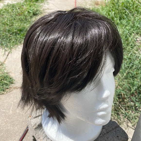 NWT 10” dark chocolate brown silky side adjust part long bangs choppy sides - Picture 8 of 12